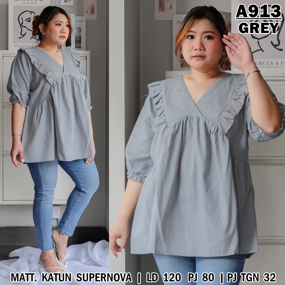 UNION11 - ATASAN JUMBO WANITA LD 120 / BLOUSE WANITA JUMBO / ATASAN JUMBO XXXL WANITA / BAJU JUMBO WANITA FATIN-GREY