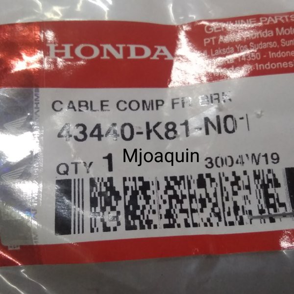 Cable Comp FR Brake Beat FI Ori AHM 43440K81N01 Na3