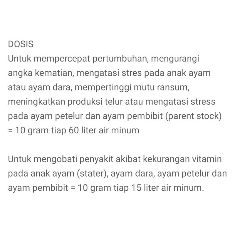 fortevit 10 gram vitamin dosis tinggi ayam unggas anti stress