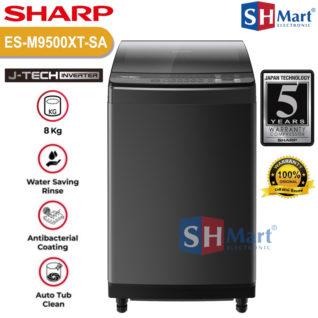 MESIN CUCI SHARP 1 TABUNG 9,5 KG ESM-9500XT INVERTER MEGAMOUTH SERIES 2.0 GARANSI RESMI