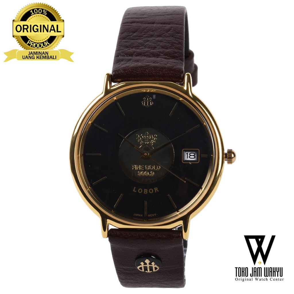 Lobor D2703M A Jam Tangan Pria - Gold - Brown Leather Strap