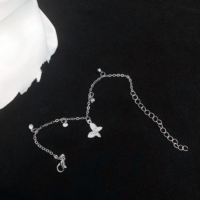 Gelang Tangan Rantai Sterling Silver 925 Dengan Liontin Kupu-Kupu Hias Kristal Zircon Elegan Untuk Wanita