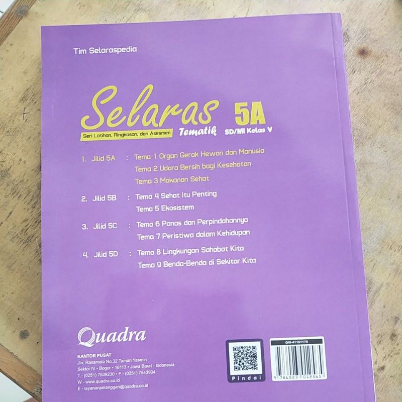 ORI buku teks SELARAS tematik k13 untuk SD kelas 5A semester 1 penerbit Quadra edisi terbaru