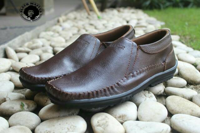 DISC 50% SEPATU KERJA SLIPON KULIT ASLI BLACKMASTER RAJUT