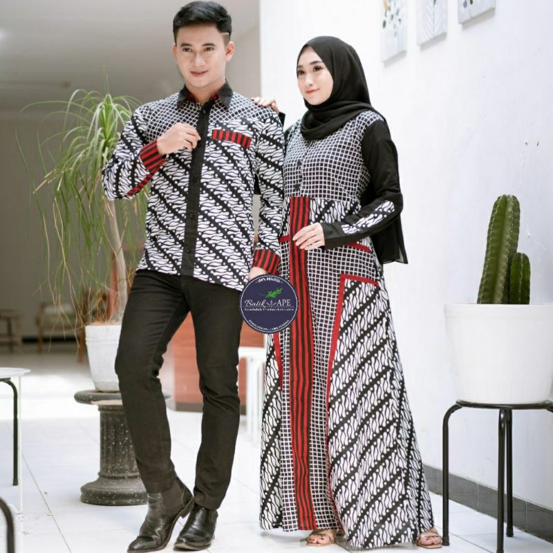 COUPLE MONOCHROME SENO BATIK SARIMBIT PROSES CAP CANTING LILIN MALAM DIJUAL TERPISAH GAMIS KEMEJA