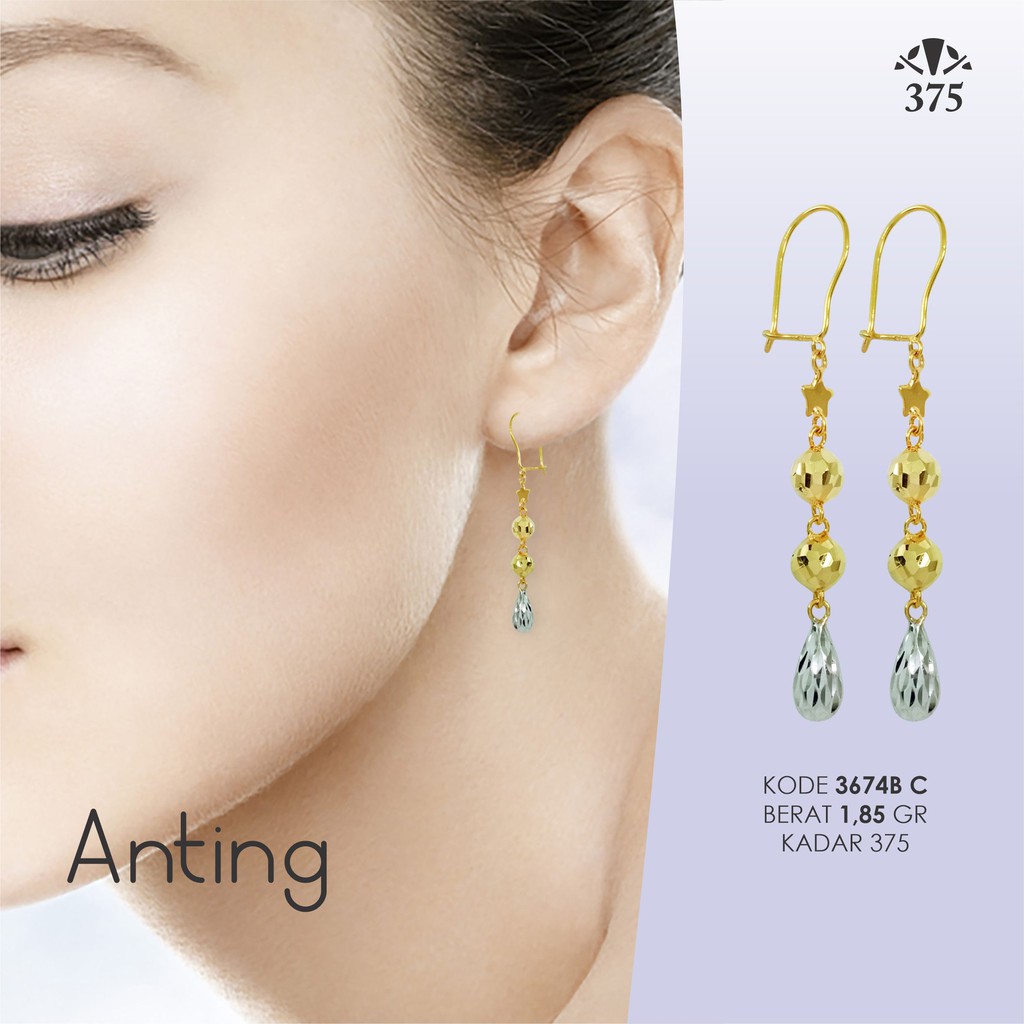 ANTING PANJANG EMAS ASLI 3674B C KADAR 375
