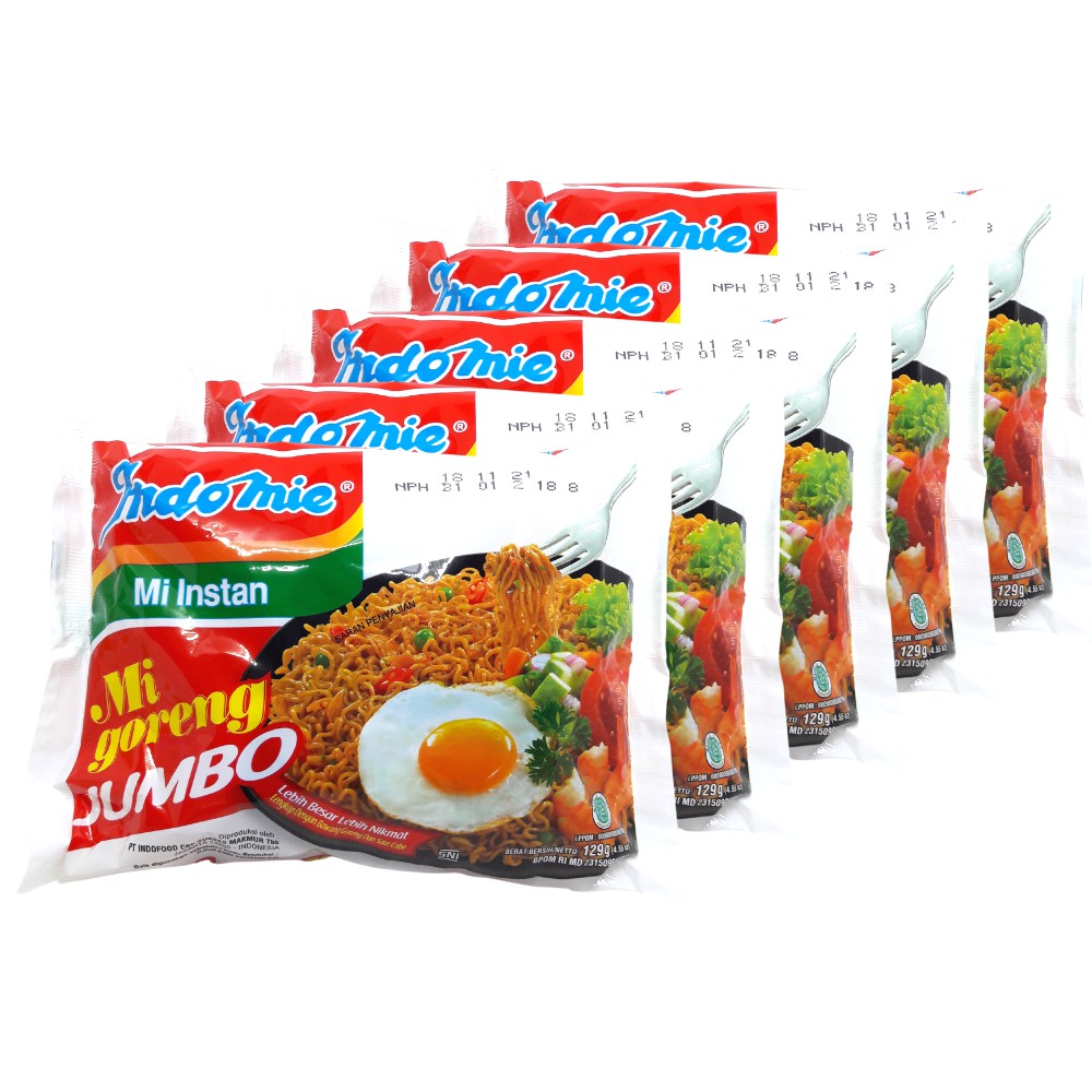 

5PCS Indomie Jumbo Goreng Original Mie Instan Porsi Besar - 5pcs x 129gr