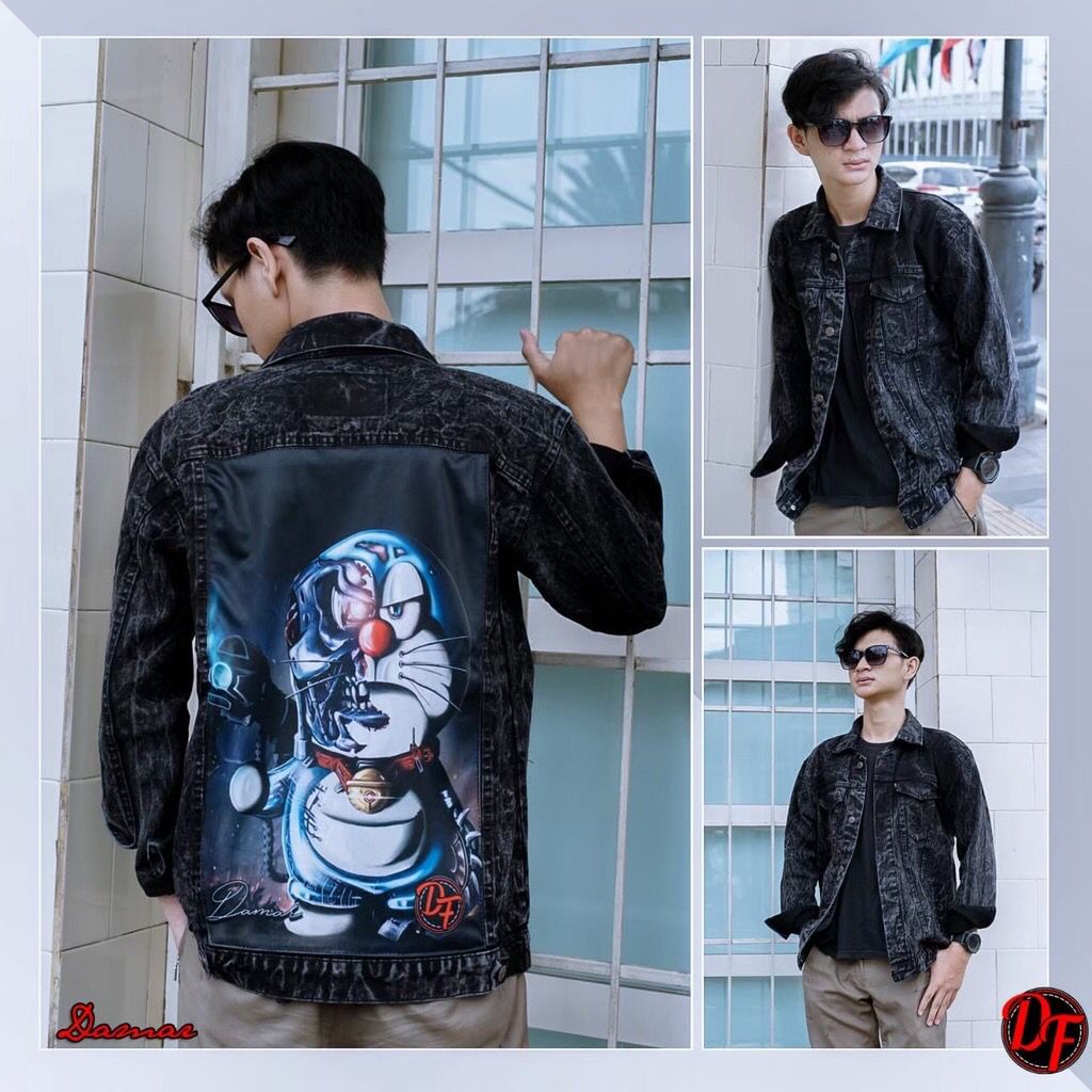 JAKET JEANS SANDWASH GAMBAR ONE PEACE BELAKANG - JAKET JEANS SANDWASH MOTIF - JAKET JEANS PRINTING