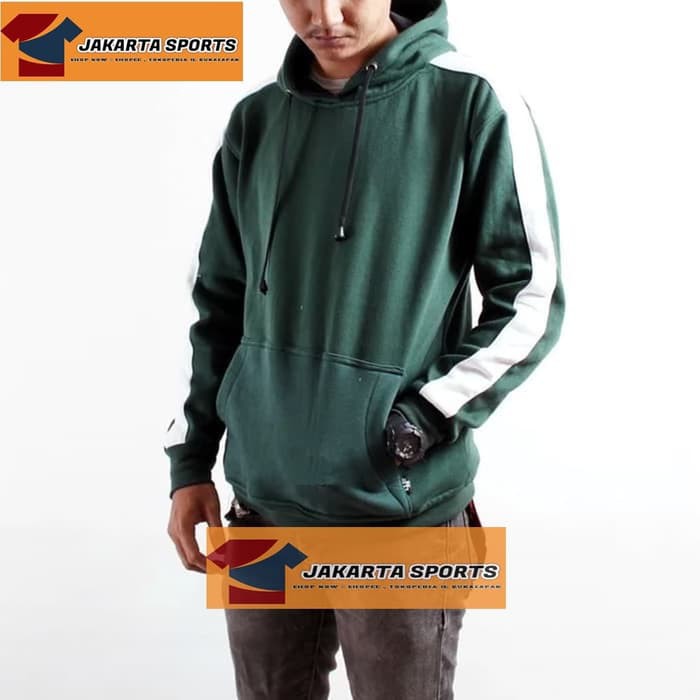 Jaket Ruang Guru Jaket Distro Hoodie Sweater Jumper Couple Pria W HZ310  Jumper Side Stripes Hijau