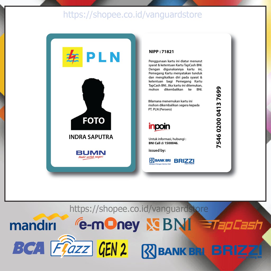 KARTU E MONEY E TOLL KARTU PT PLN BRI ID CARD 14 EMONEY MANDIRI FLAZZ BCA BNI TAPCASH BRIZZI-2 SISI