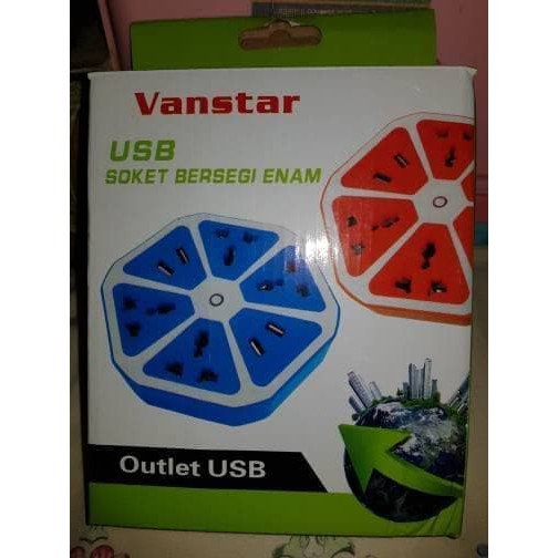 Colokan usb stop kontak bersegi enam 4usb hexagon vanstar - Biru