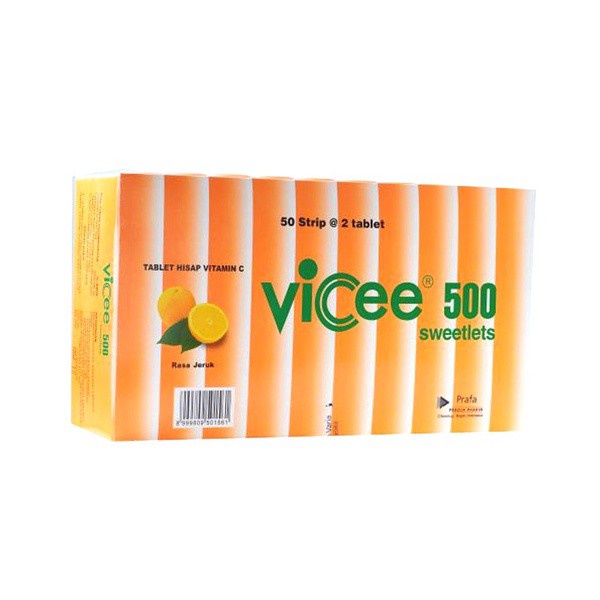 Vicee 500 Tablet Hisap Vitamin C / 50 Strip / 100 Tablet / 1 Dus