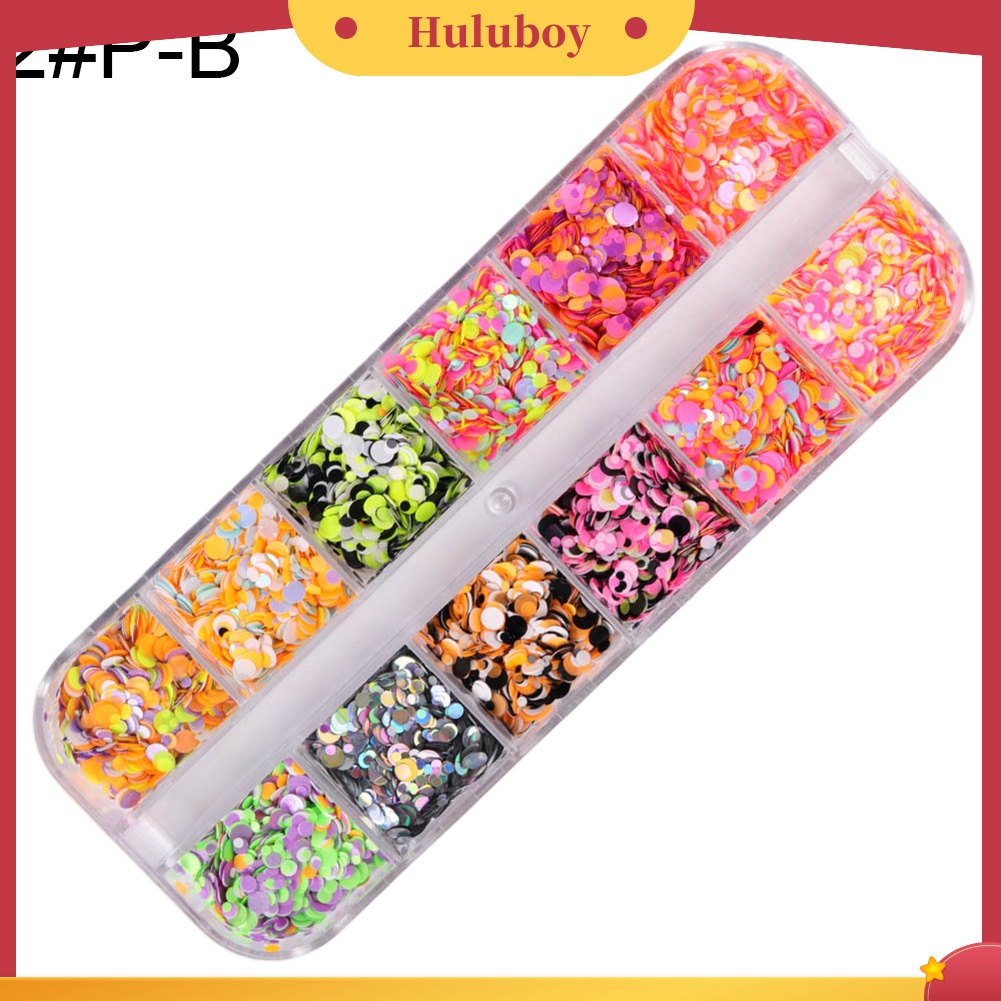 Huluboy Huluboy♡ 12 Grid Payet Glitter Campuran Bentuk Bulat Untuk Dekorasi Manicure