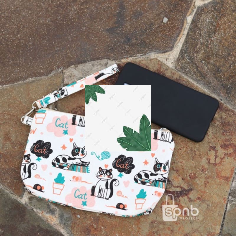 Grosir Dompet Pouch Wanita Kanvas Meow Cat Elegan