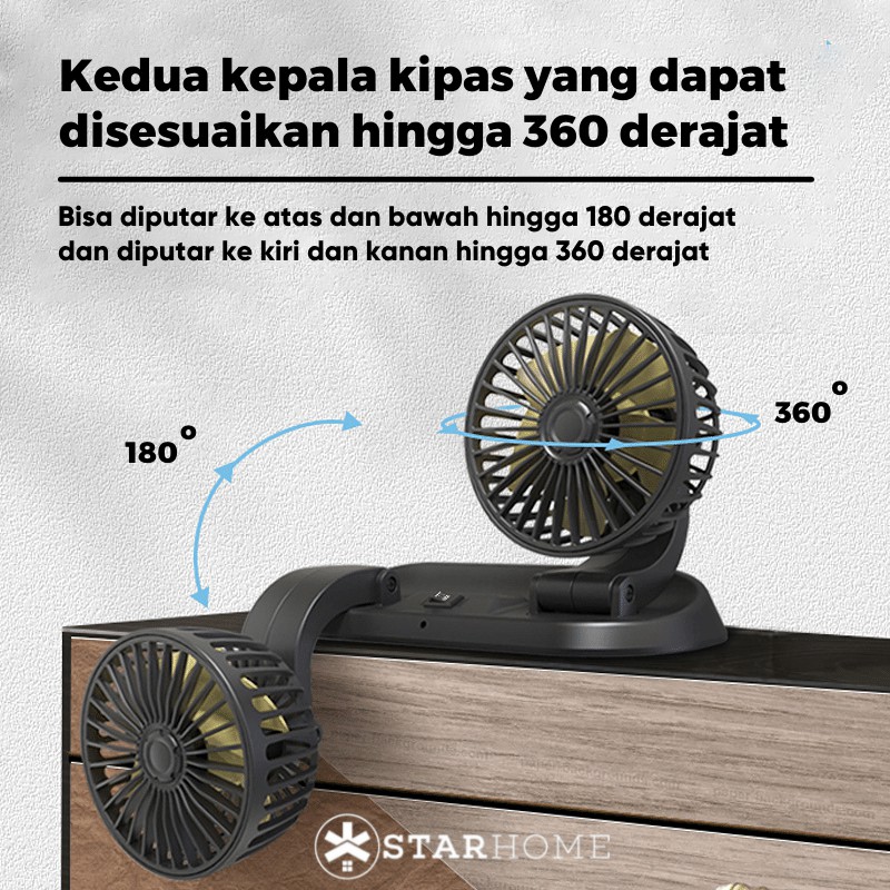 Kipas Angin Mobil Ganda Double Blower Fan Kipas Angin Meja USB StarHome Car Portable Fan