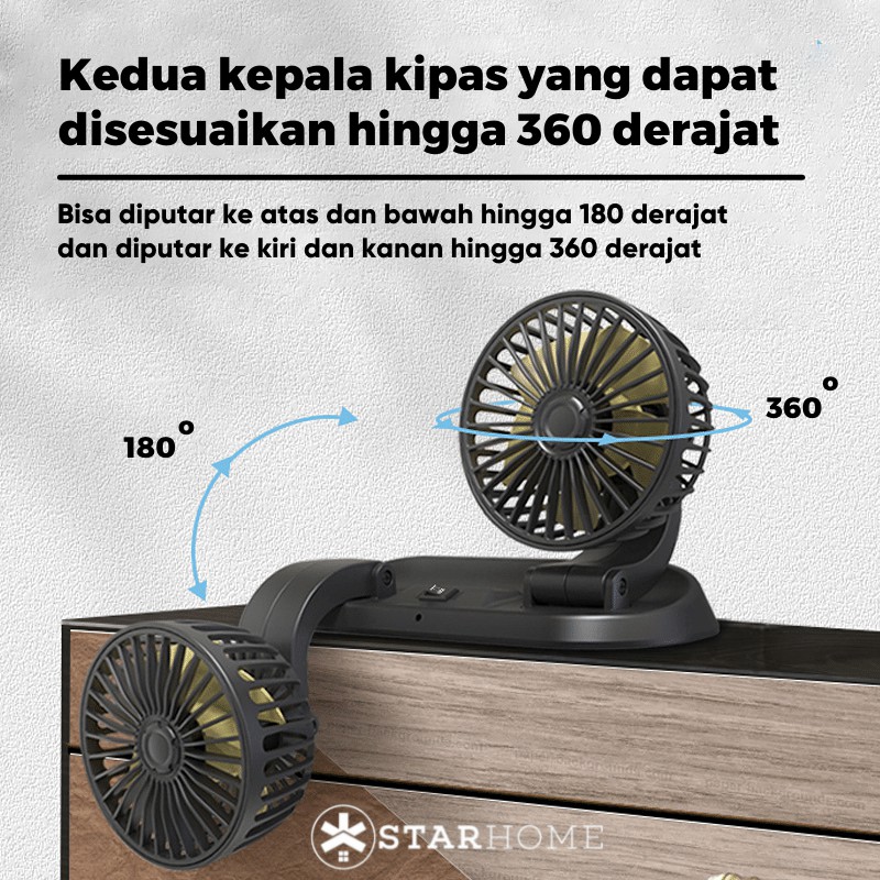 Kipas Angin Mobil StarHome Kipas Angin Ganda Double Blower Fan Kipas Angin USB 2 Kecepatan Angin