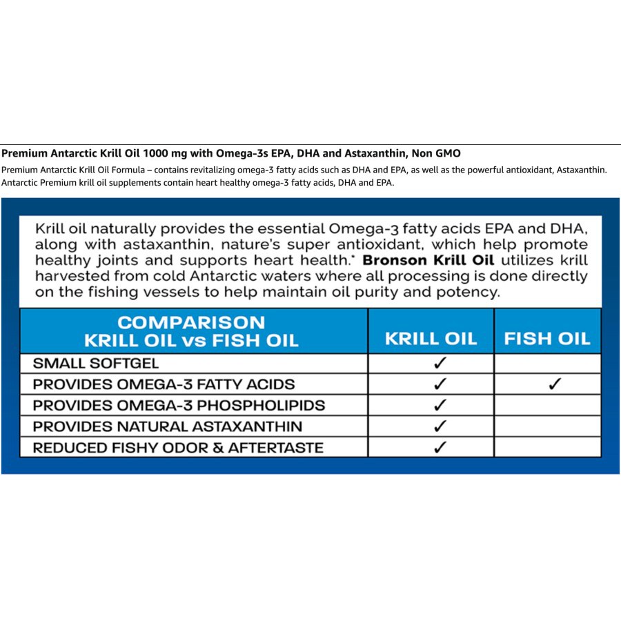 Bronson Antarctic Krill Oil 1000Mg With Omega 3s EPA DHA Astaxanthin - 120 Softgels