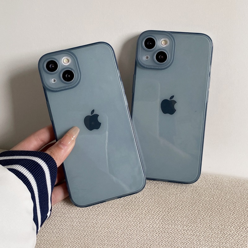 Case Pelindung Lensa Transparan Biru Untuk iPhone 13 i11 12 Pro max xr xsmax 7 8 plus