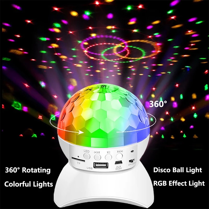 Lampu proyeksi mikrofon wireless bluetooth speaker RGB disco light Decoration lampu rotating Musical Ball