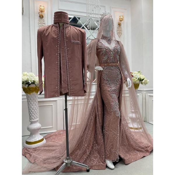 Gaun pengantin couple/Gaun pengantin full mutiara/Wedding dress