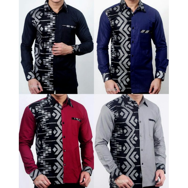 BAJU KOKO BATIK LENGAN PANJANG KEMEJA KOKO BATIK BAJU MUSLIM PRIA MOTIF BUNGA EMAS SIZE M L XL