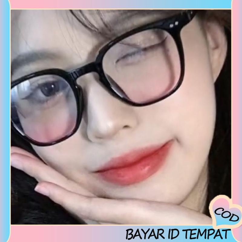 COD❤️ Gradient Pink Blush Glasses Wanita Trendi Wajah Bulat Kacamata Bingkai Hitam untuk Foto-A.one