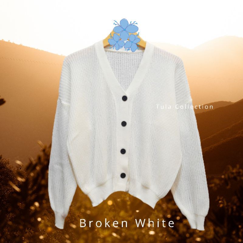 OLIVIA CARDIGAN PREMIUM BY TULA COLLECTION/ Olivia Button Cardi Tumble / cardigan wanita / outerwear-Broken  White