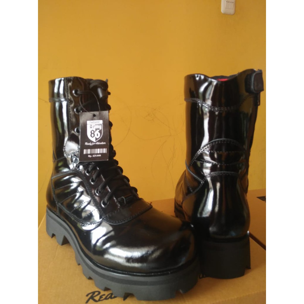SEPATU BOOT PDL TNI KULIT MENGKILAP ( 100% KULIT ASLI)