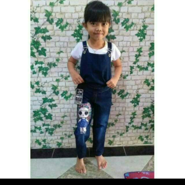 Overall jeans celana panjang LOL LED, size 6bln-8th (no inner)