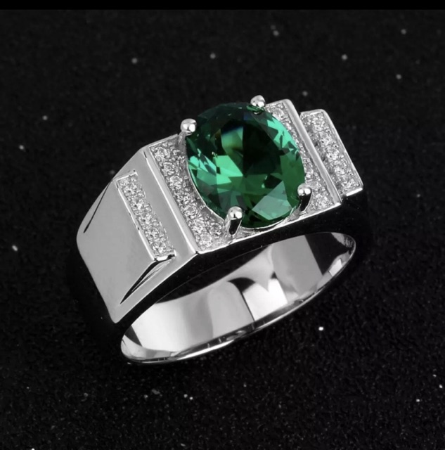 Cincin Perak Akik Zamrud Kristal Green Emerald High Quality