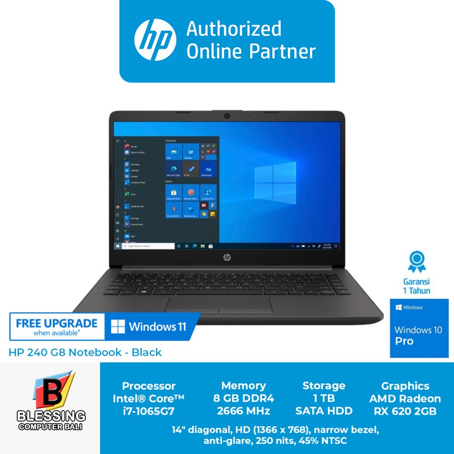 HP 240 G8 Core i7 1065G7 8GB 1TB HDD Radeon RX620 2GB W10 Pro