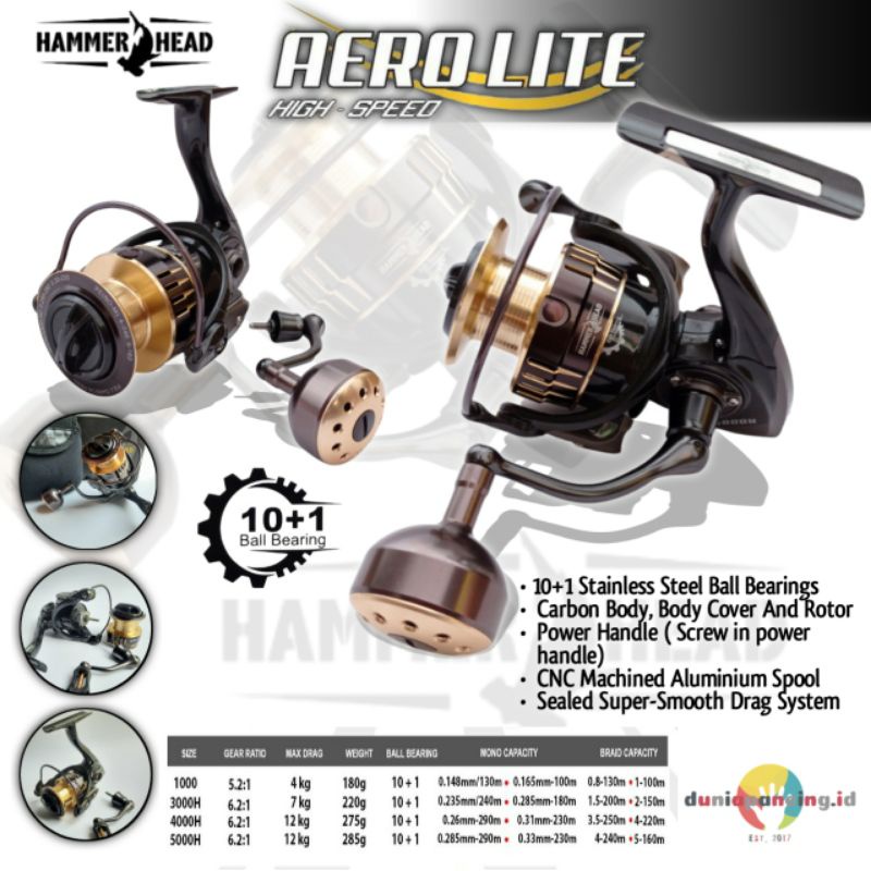 Reel hammerhead aero lite 1000 3000 5000 carbon body power handle hammerhead aerolite