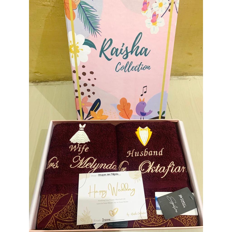 RC Gift Hampers Handuk Bordir Couple Premium Custom Bahan Handuk Terry Palmer Premium 50x100 cm Free Box Premium Dan Gift Card