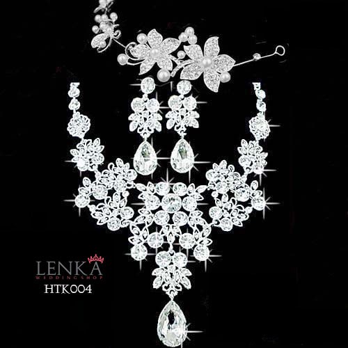 Paket Tiara Kalung Anting Pesta Lamore Aksesoris Wedding Modern Lenka - HTK004