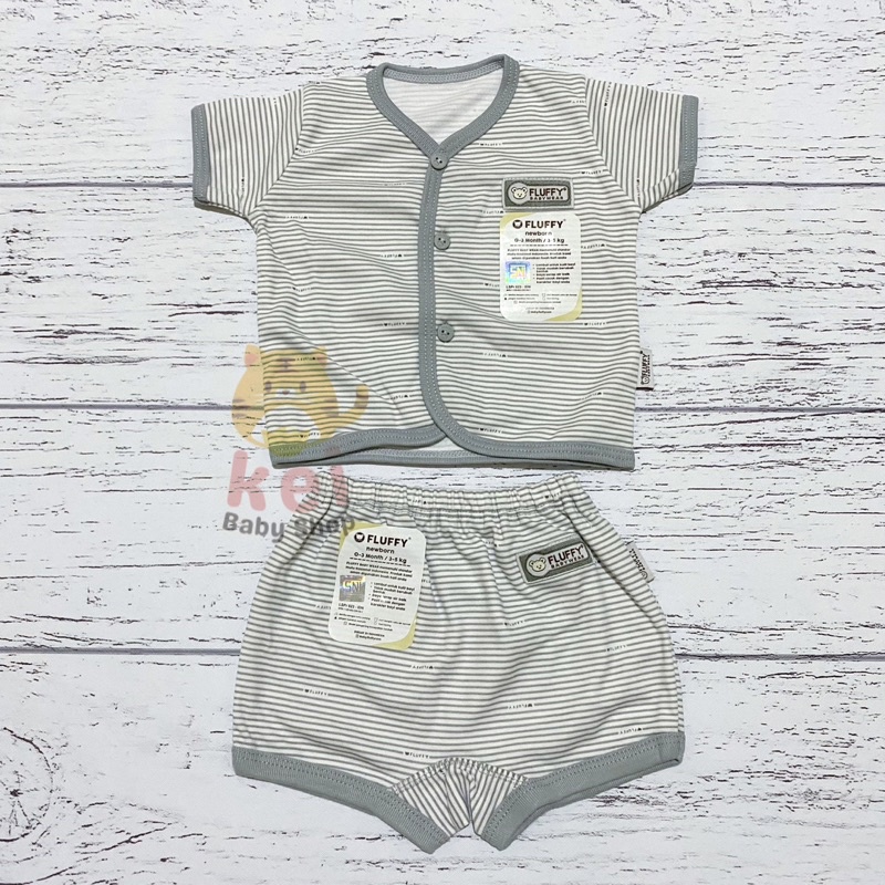 Baju Bayi Newborn Set Fluffy Pendek Bis SNI Abu - Set Baju Bayi Fluffy