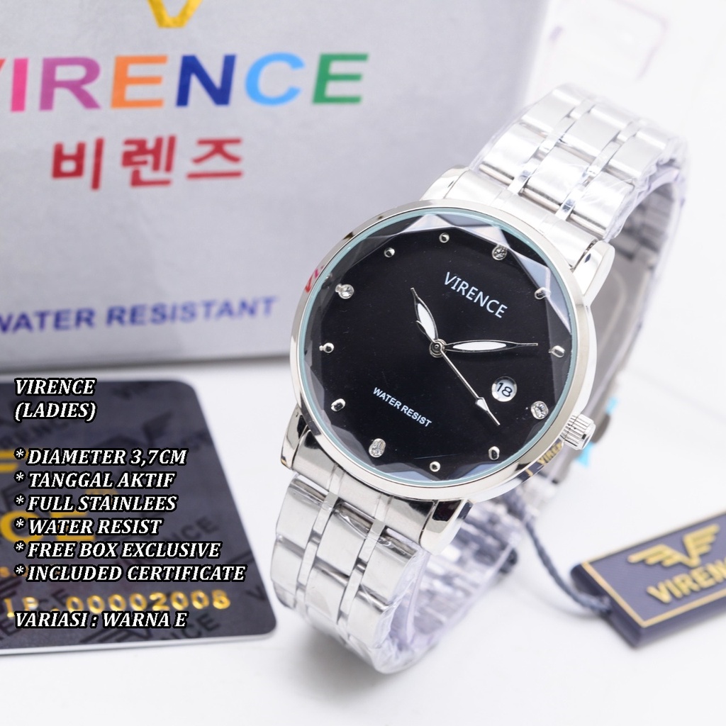 (FREE BOX) JAM TANGAN WANITA VIRENCE RANTAI BODY BULAT TANGGAL AKTIF