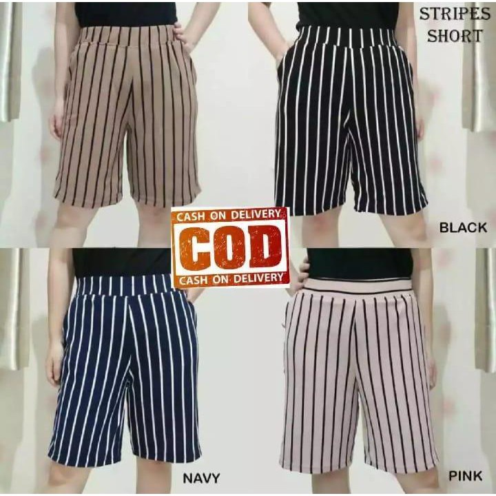 SALE  CELANA KULOT PENDEK - kulot salur motif garis wanita