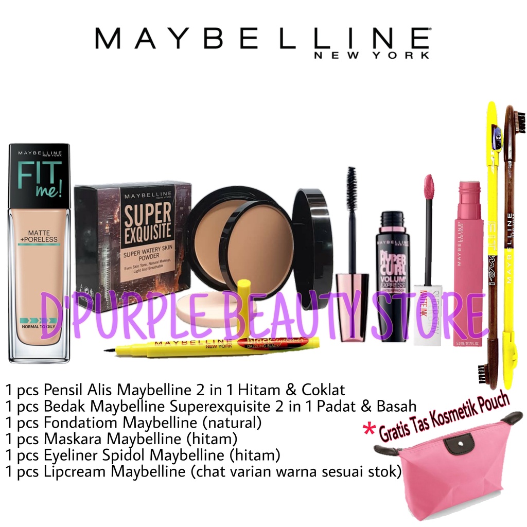 Paket Makeup Set Lengkap Murah Maybelline 5 in 1 - Paket Kosmetik Maybelline Lengkap Murah 5 in 1 - Bedak - Maskara - Eyeliner - Lipcream - Pensil Alis