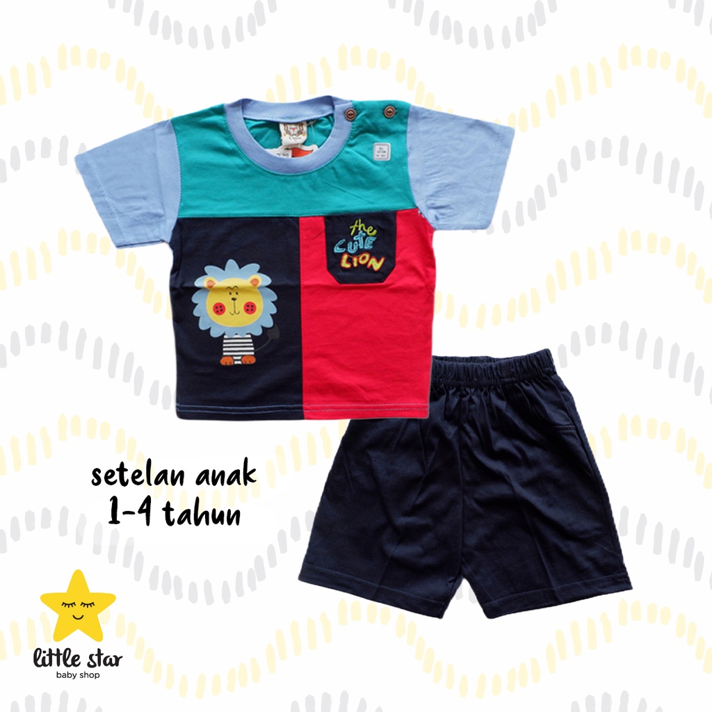 Lion Setelan Anak Cowok | Set Baju Atasan Kaos Celana Anak Laki