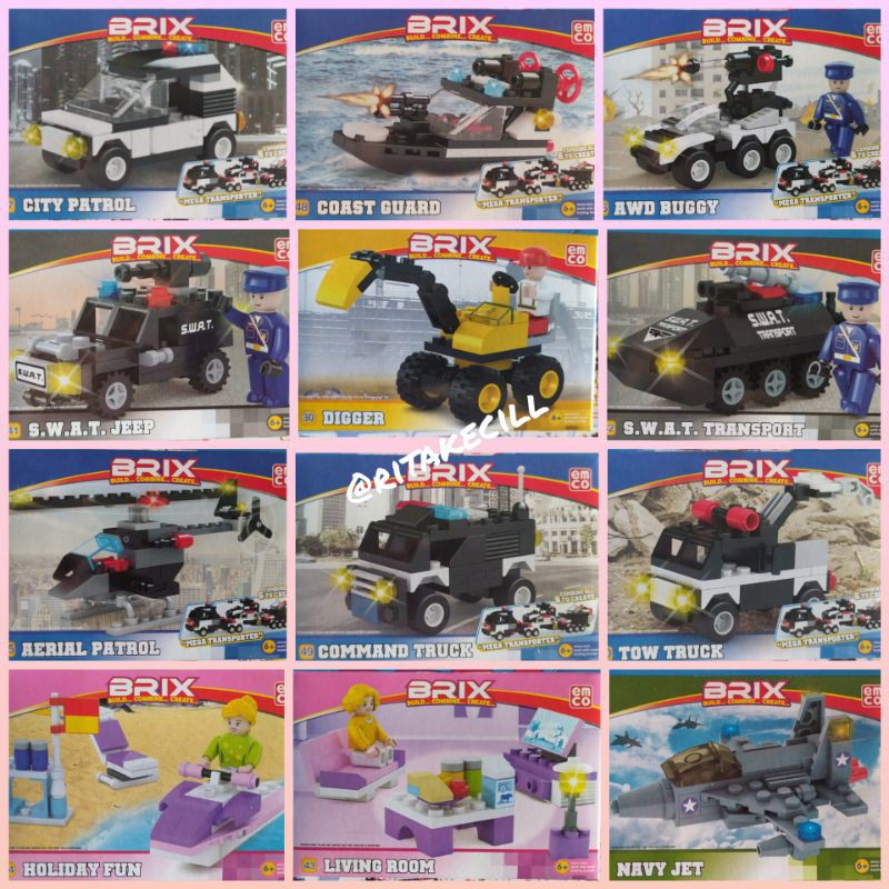 Emco Brix Coast Guard Police Car Tow truck City Patrol Mainan Brix anak Emco