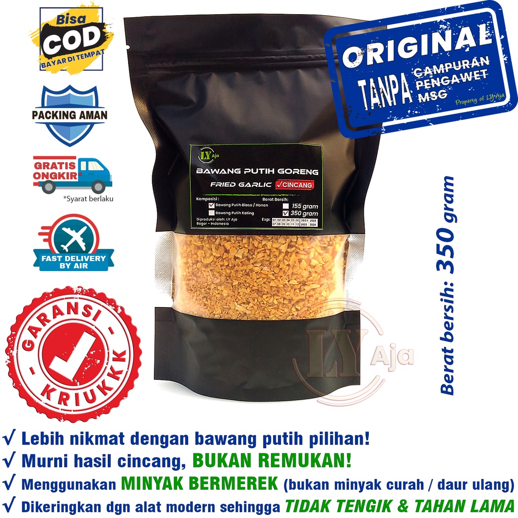 Bawang Putih Kating Goreng Cincang LY Aja 350 Gram Minced Fried Garlic ASLI MURNI TANPA TEPUNG 350 Gr