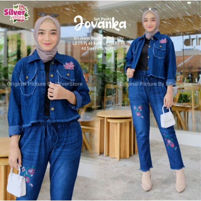 JOVANKA SETELAN JAKET CELANA JEANS BORDIR