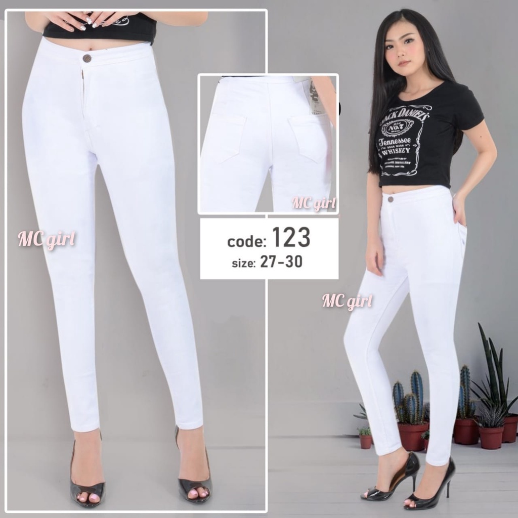 ( Size 27 - 34 ) MC girl - Celana Jeans Highwaist Putih Wanita / High Waist White / Pinggang Tinggi 7C-G