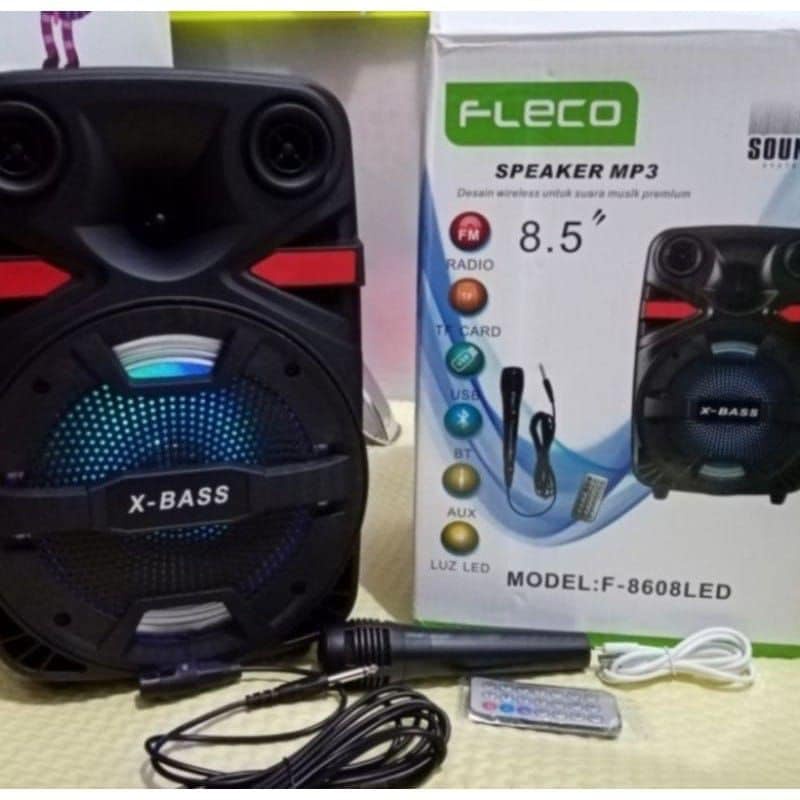 SPEAKER BLUETOOTH FLECO F-8606 LED 8'5 INCH FREE MIC KAROKE+REMOTE