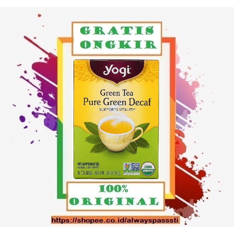 

Yogi Green Tea Pure Decaf Support Vitality 16 Bags Teh Hijau Alami Non Caffeine Antioksidan Radikal Bebas Vitalitas Kafein