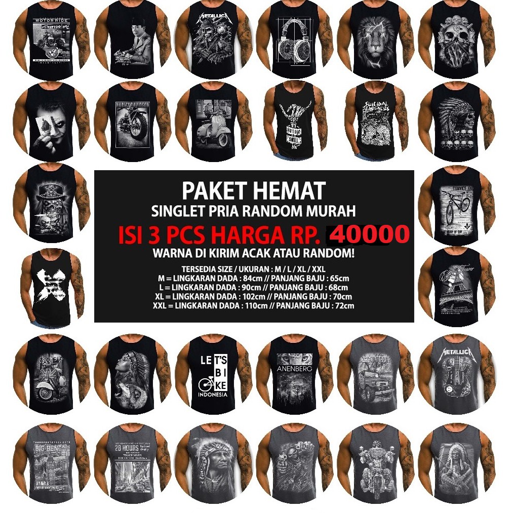 PAKET HEMAT Isi 3 Pcs Harga 40.000 Singlet Pria Berkualitas/SINGLET Cowok/Singlet Distro/Paket Hemat