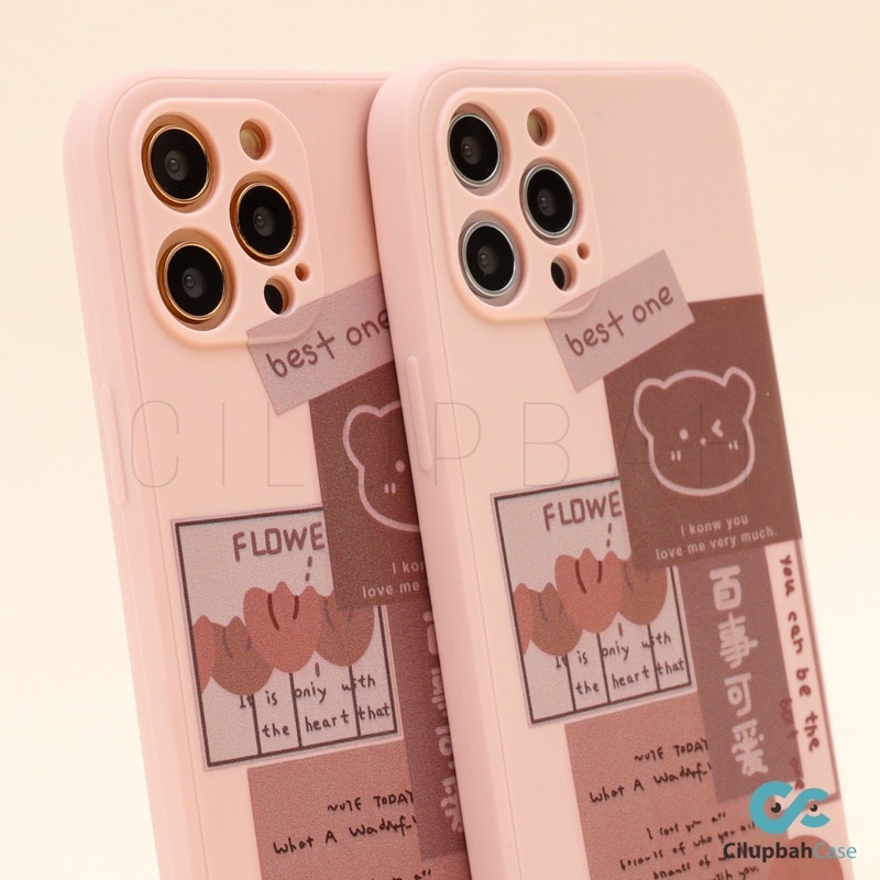 Beary Pink Soft Case Lens Cover for iPhone 6 7 8 SE 6+ 7+ 8+ X XR XS 11 12 MINI PRO MAX