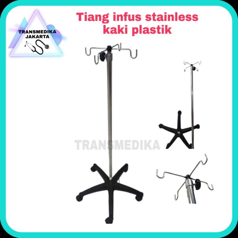 Tiang infus stainless kaki plastik - tiang infus stainles