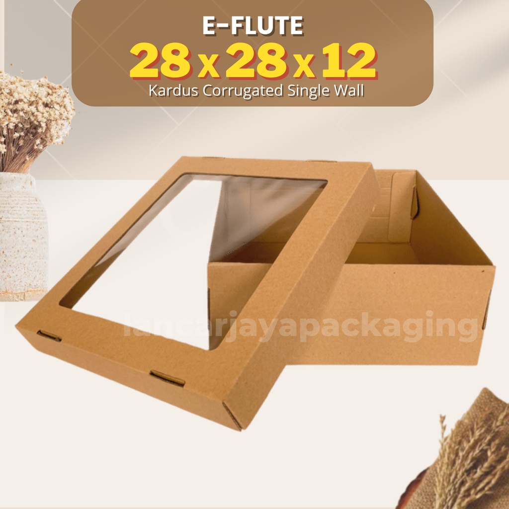 

E-FLUTE Kardus Corrugated Cake Box Kue Tart Dus Kotak Kado Kemasan Souvenir Hampers 28x28x12 cm