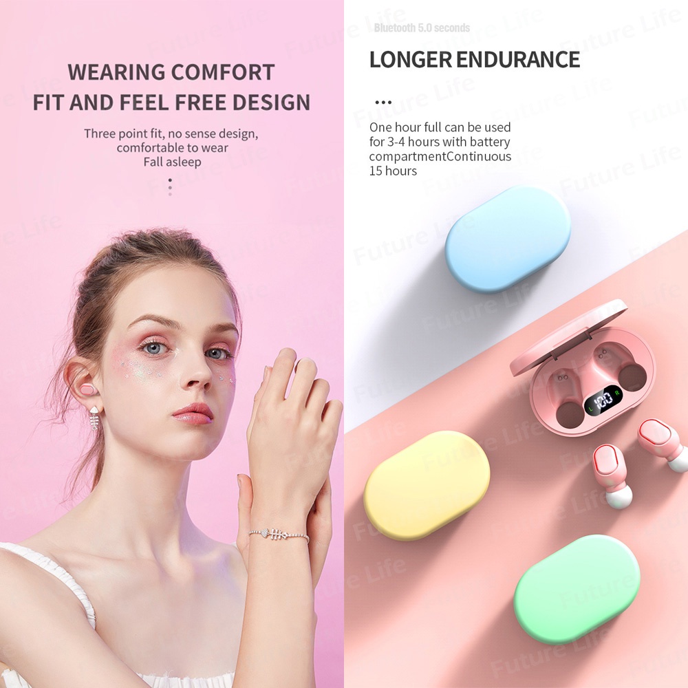 Earbuds Bluetooth Tampilan LED Macaron Airdots TWS E7S Earphone Bluetooth HiFi Stereo Smart Touch Wireless Earphone dengan Mic Headset Bluetooth Android